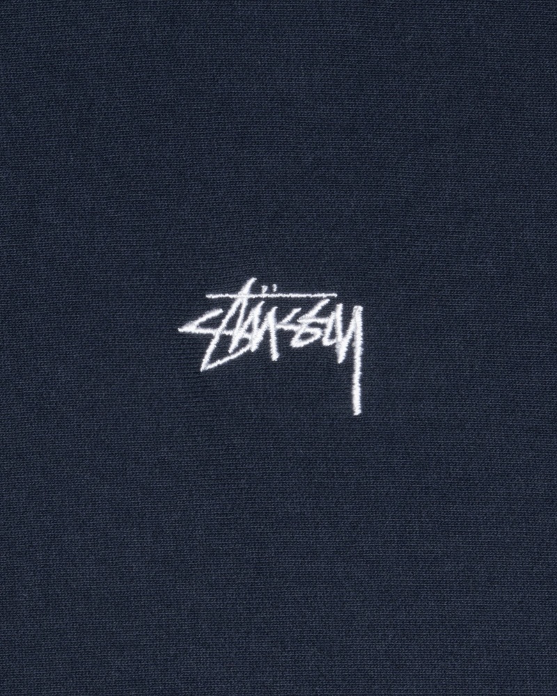 Stüssy Stock Logo Zip Hoodie Long Sleeve Sweatshirt Navy | JAC-029561