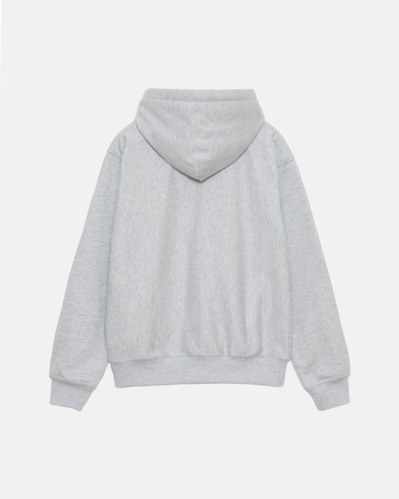 Stüssy Stock Logo Zip Hoodie Long Sleeve Sweatshirt Grey Heather | SLO-032619