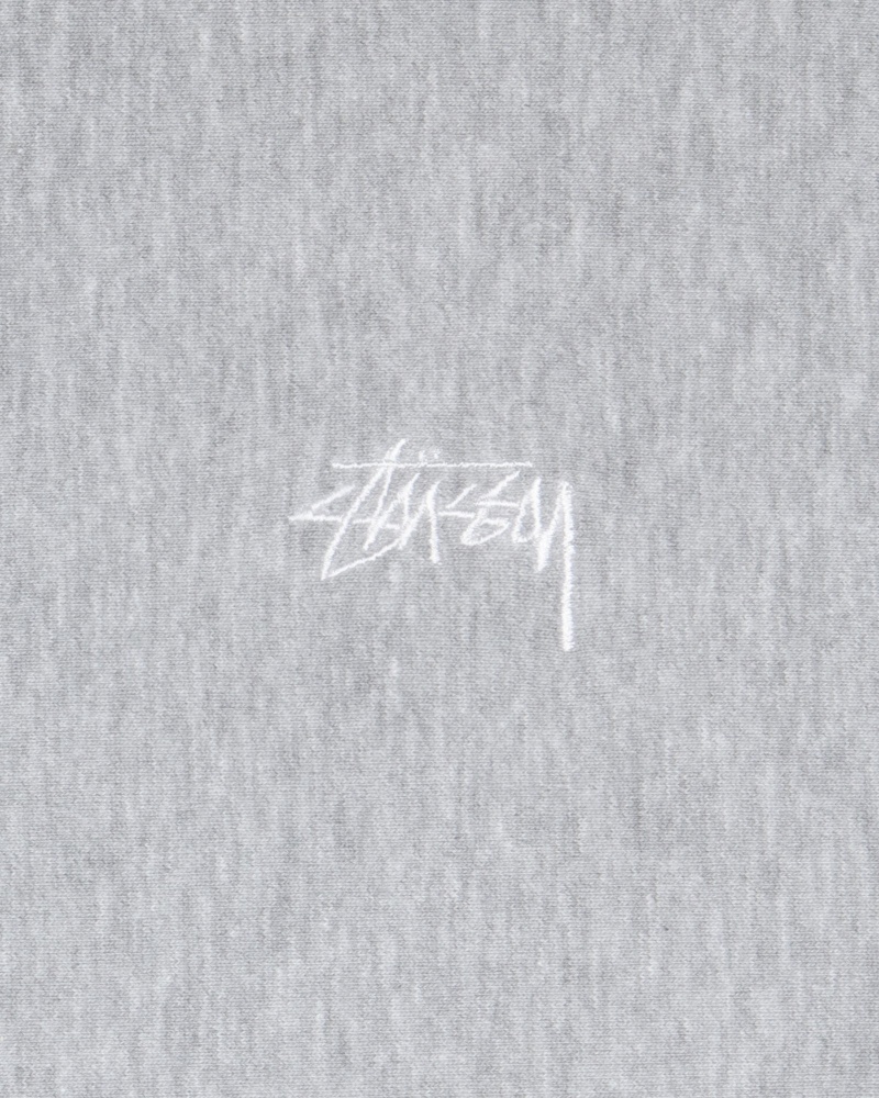 Stüssy Stock Logo Zip Hoodie Long Sleeve Sweatshirt Grey Heather | SLO-032619