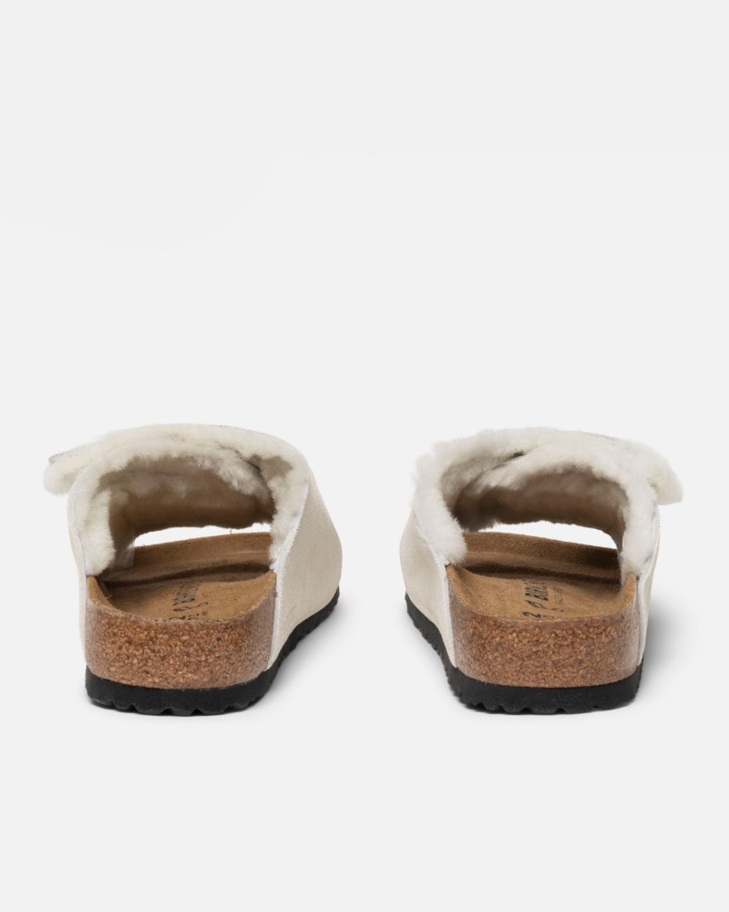 Stüssy & Birkenstock Solana Shearling Slide Shoes Bone | KYD-081532