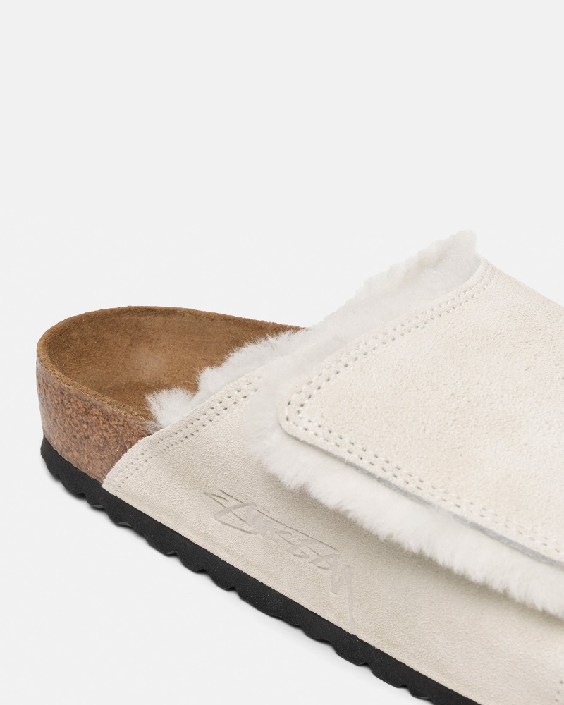 Stüssy & Birkenstock Solana Shearling Slide Shoes Bone | KYD-081532