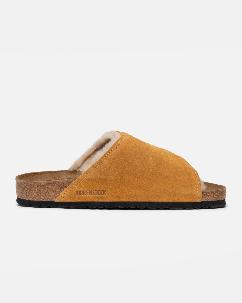 Stüssy & Birkenstock Solana Shearling Slide Shoes Caramel | DVA-587349