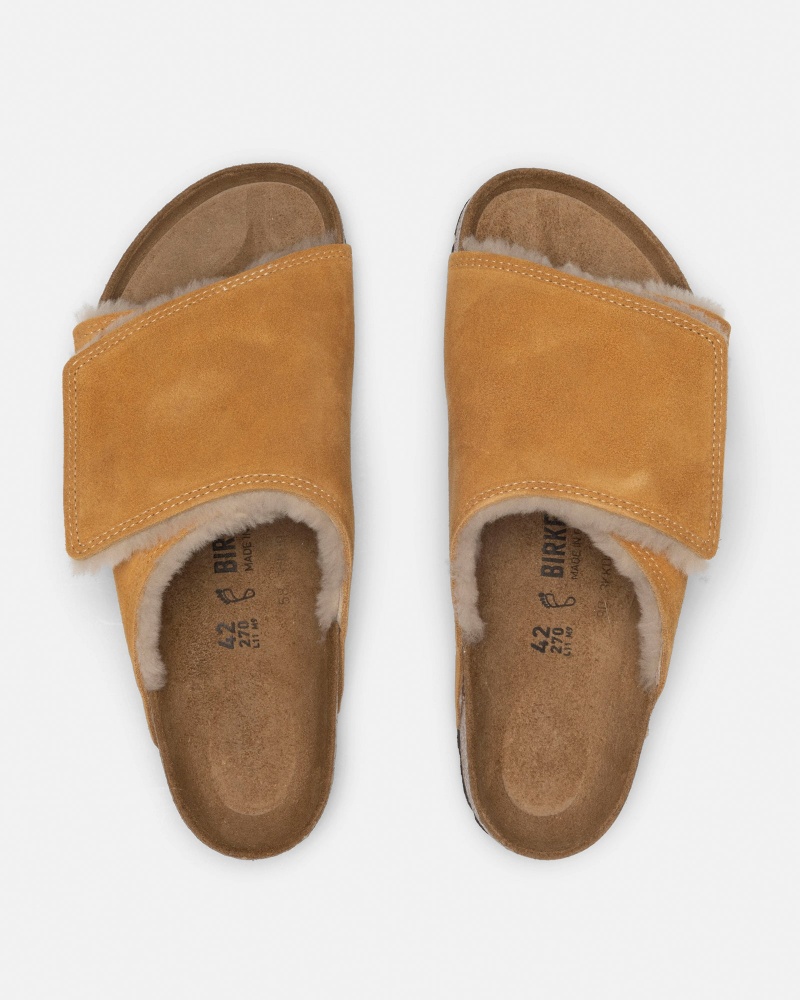 Stüssy & Birkenstock Solana Shearling Slide Shoes Caramel | DVA-587349