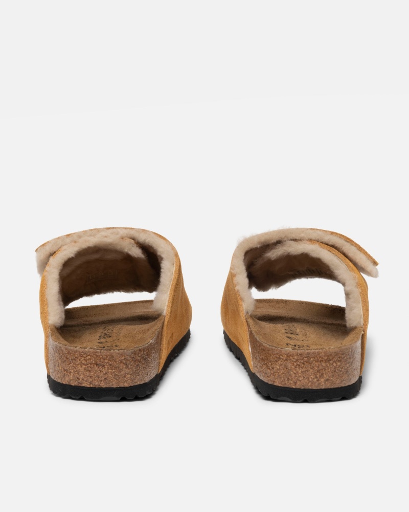 Stüssy & Birkenstock Solana Shearling Slide Shoes Caramel | DVA-587349