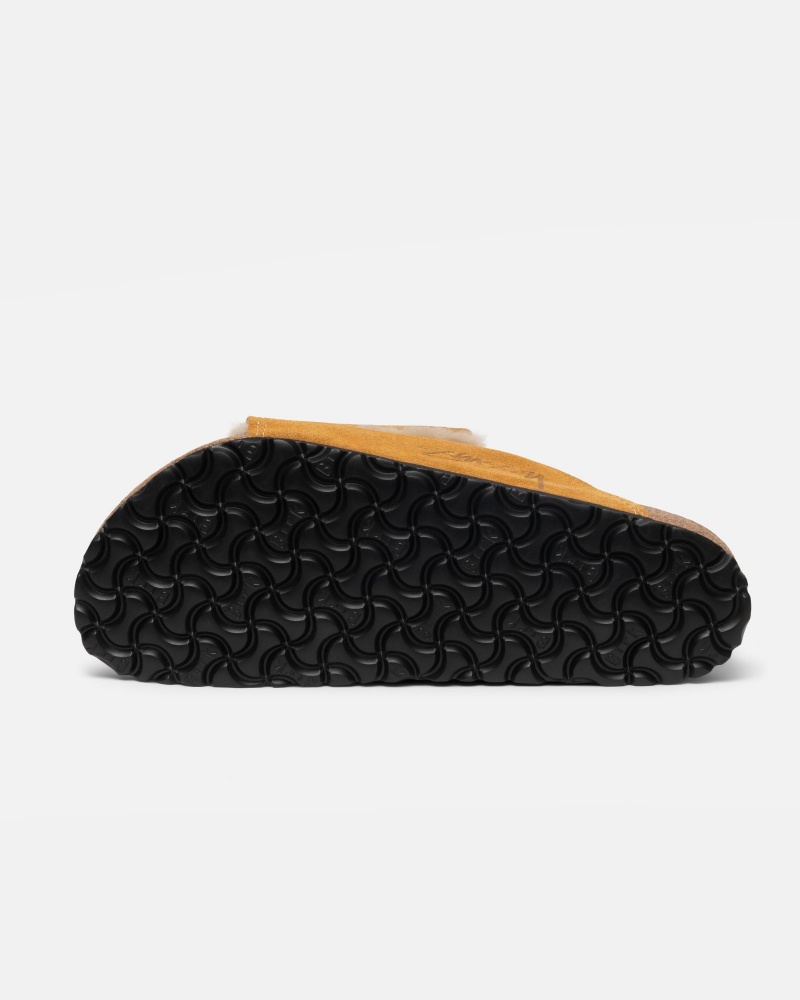 Stüssy & Birkenstock Solana Shearling Slide Shoes Caramel | DVA-587349