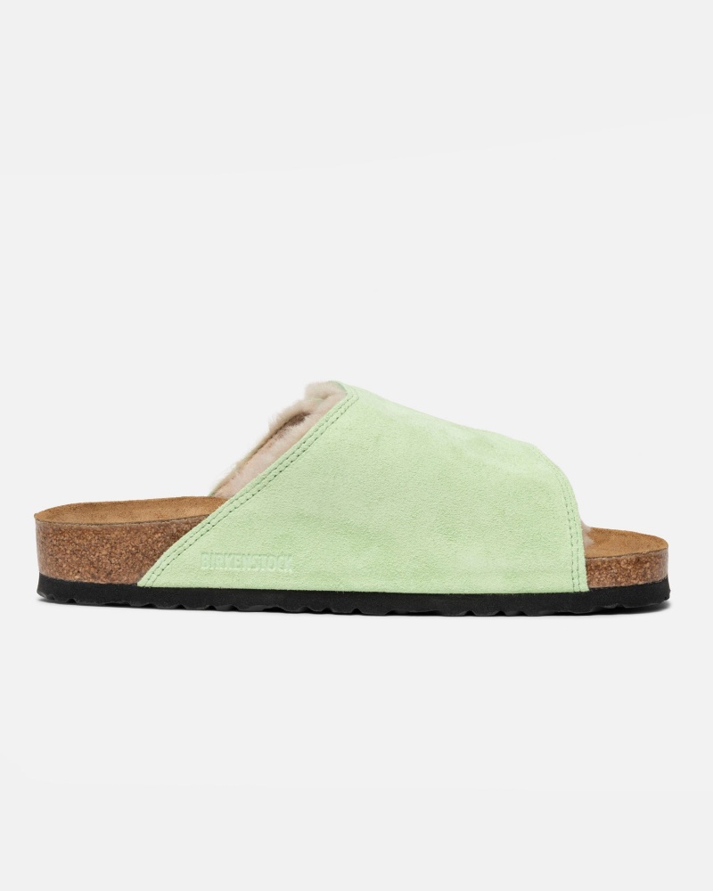 Stüssy & Birkenstock Solana Shearling Slide Shoes Washed Green | VBP-816937