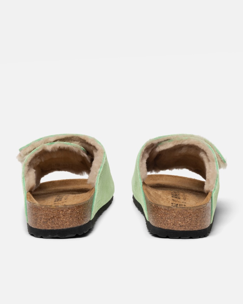 Stüssy & Birkenstock Solana Shearling Slide Shoes Washed Green | VBP-816937