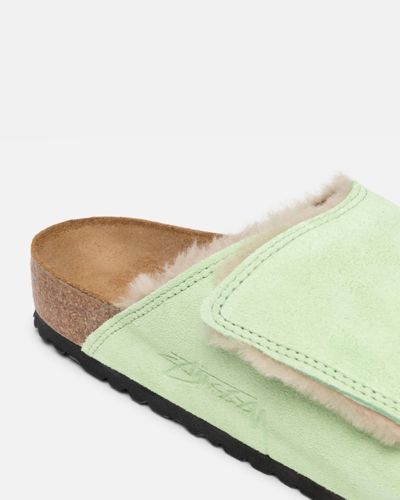 Stüssy & Birkenstock Solana Shearling Slide Shoes Washed Green | VBP-816937