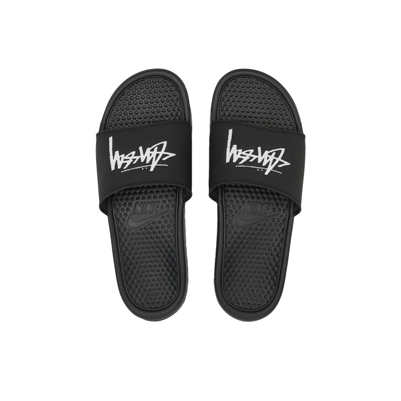 Stüssy & Nike Benassi Slide Shoes Off Noir/White | PNX-746283