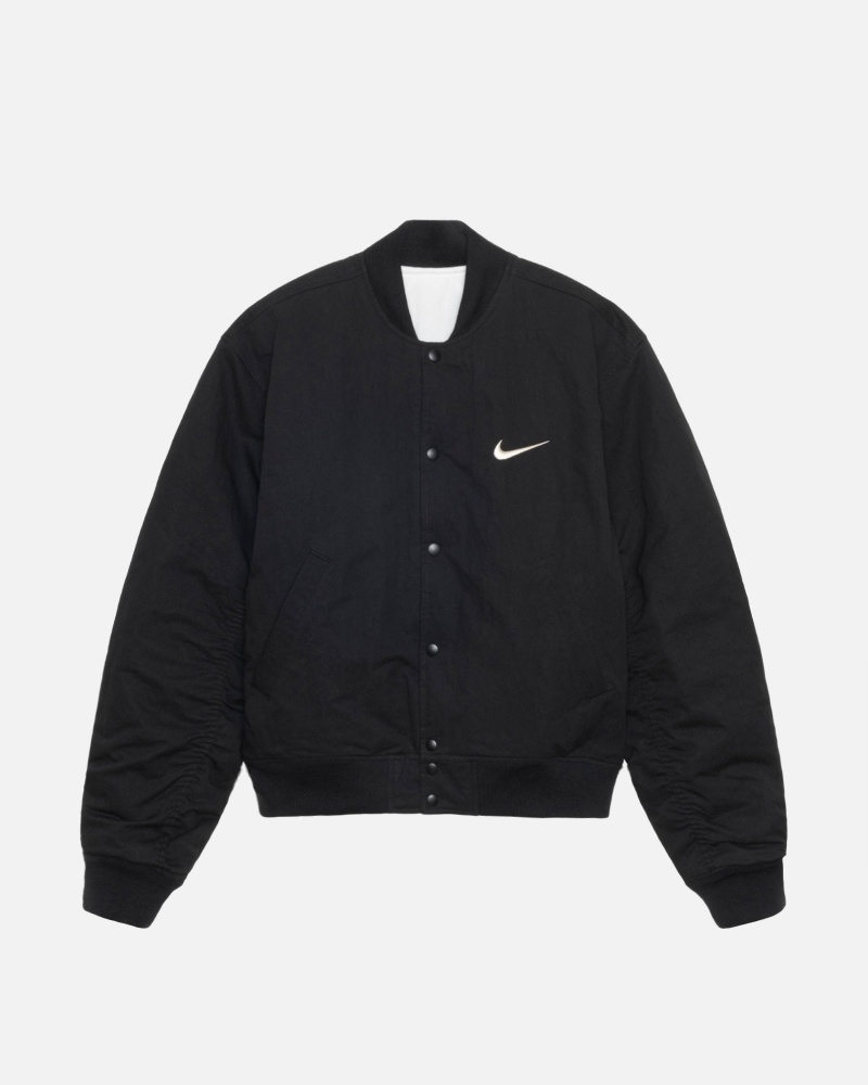 Stüssy & Nike Reversible Varsity Jacket Long Sleeve Jacket Black/Sail | ACW-410289