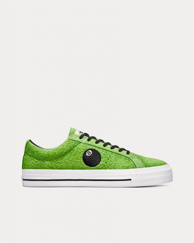 Stüssy x Converse - One Star Pro 8-Ball Low Top Trainers A03712C Shoes Green Flash / White / Black | NIZ-073895