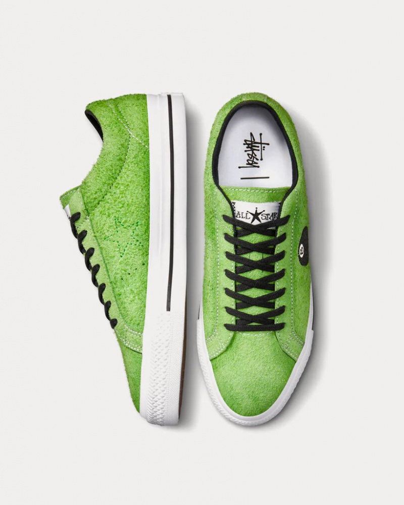 Stüssy x Converse - One Star Pro 8-Ball Low Top Trainers A03712C Shoes Green Flash / White / Black | NIZ-073895