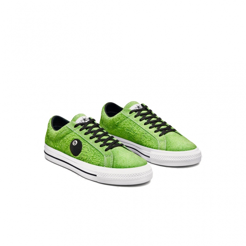 Stüssy x Converse - One Star Pro 8-Ball Low Top Trainers A03712C Shoes Green Flash / White / Black | NIZ-073895