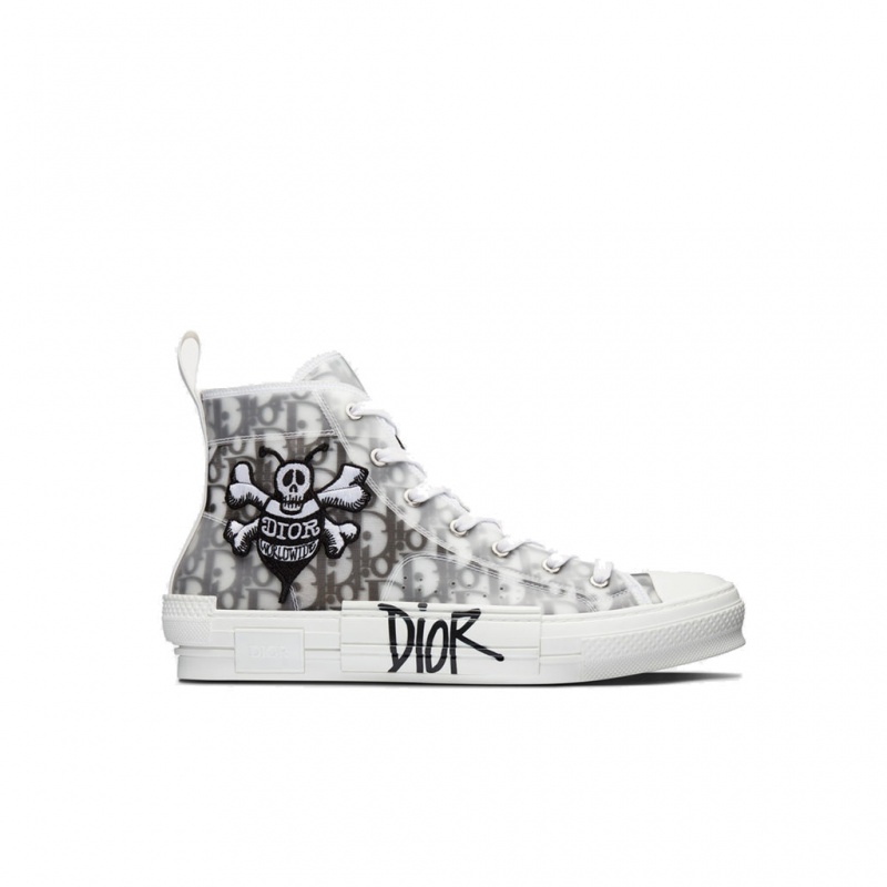 Stüssy Stussy x Dior B23 Oblique Canvas Bee Embroidery Patch High Top Trainers Shoes Black / White | FEC-428307