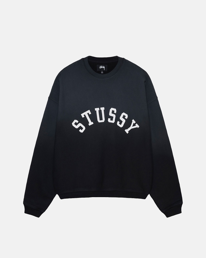 Stüssy Sun Faded Oversized Crew Long Sleeve Sweatshirt Black | LFY-967024