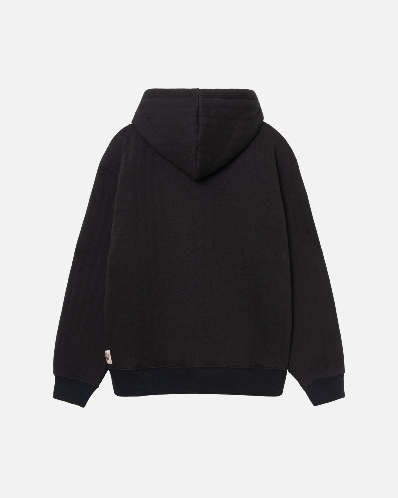 Stüssy Vertical Quilted Zip Hoodie Long Sleeve Sweatshirt Black | BYT-214573