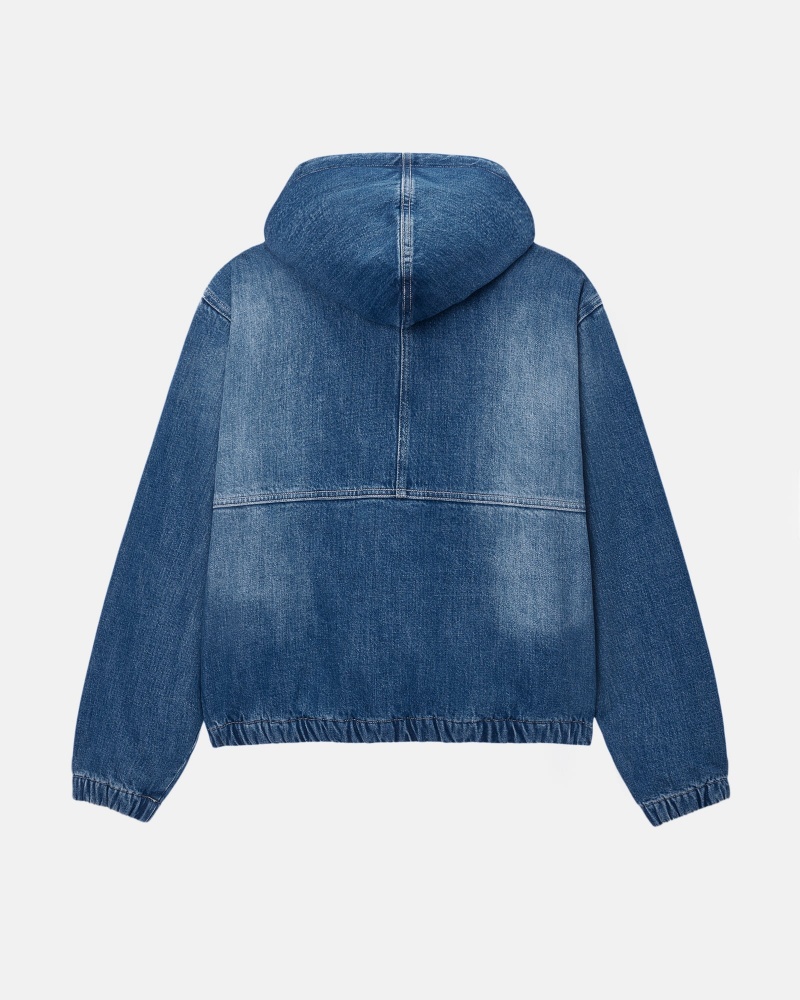 Stüssy Work Jacket Denim Sherpa Long Sleeve Outerwear Washed Blue | AYR-836947