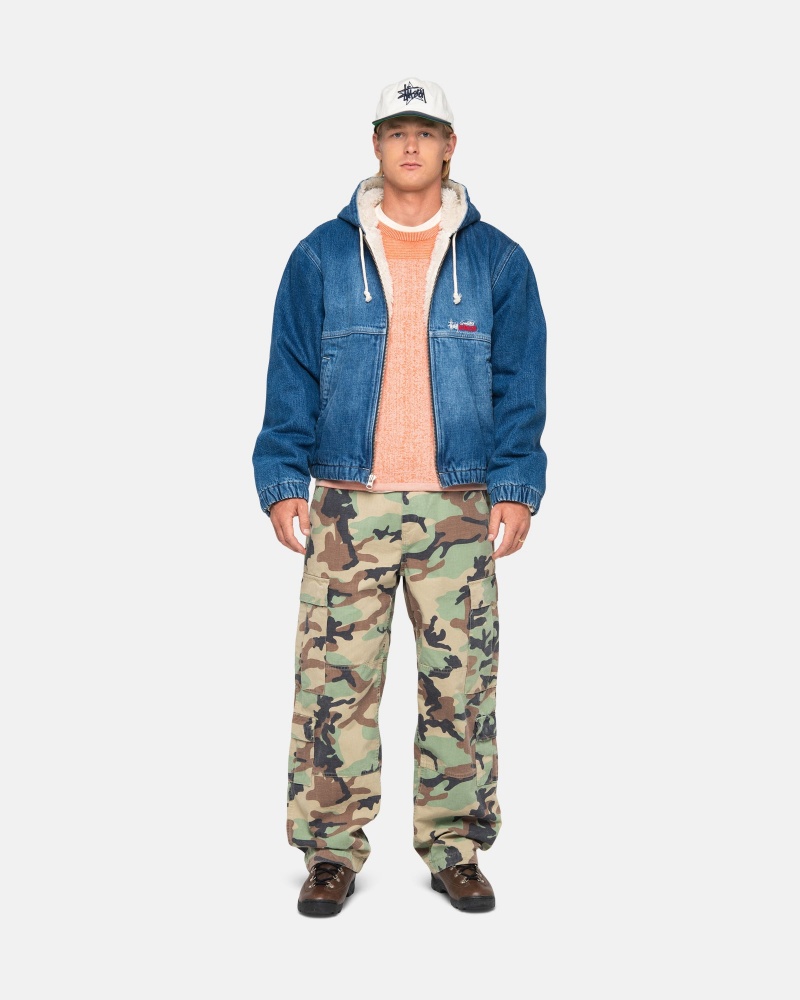 Stüssy Work Jacket Denim Sherpa Long Sleeve Outerwear Washed Blue | AYR-836947