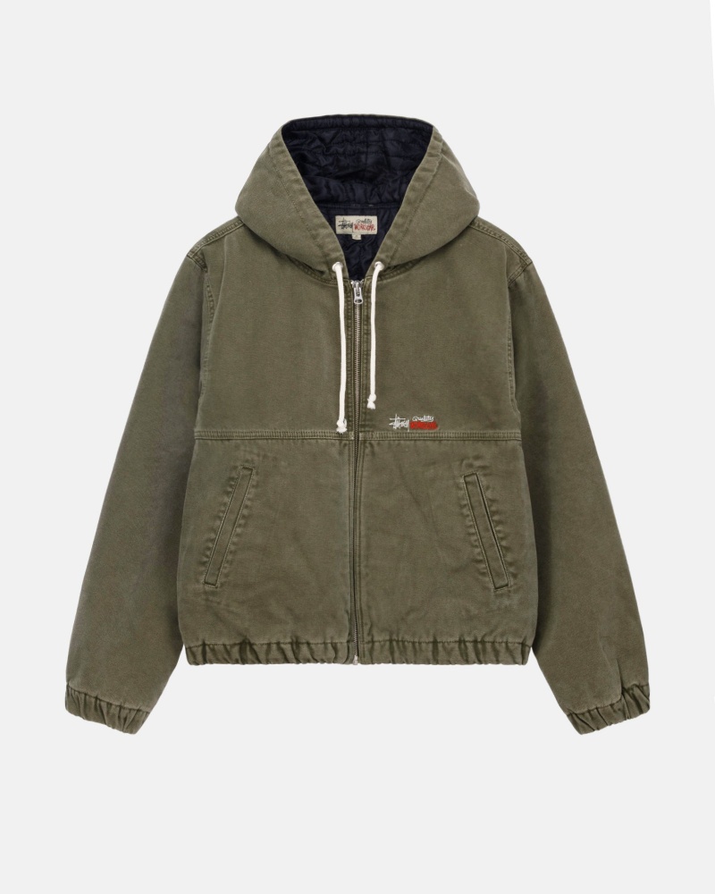 Stüssy Work Jacket Insulated Canvas Long Sleeve Outerwear Olive Drab | IXM-962374