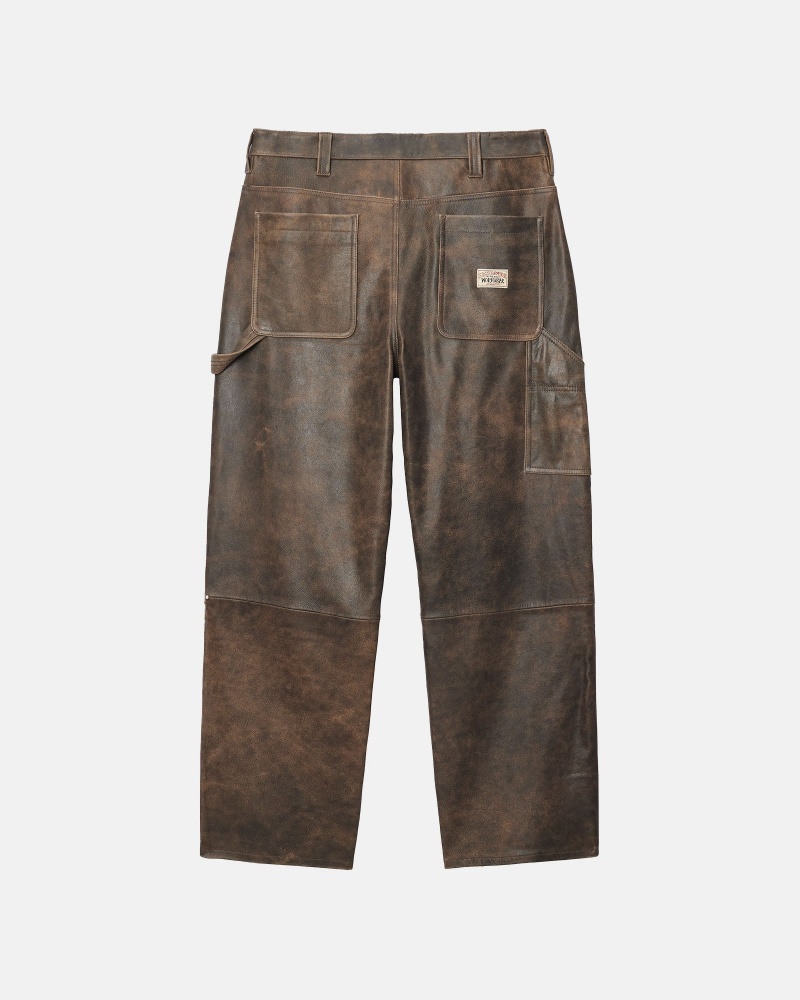 Stüssy Work Pant Distressed Leather Pants Brown | BLJ-684075