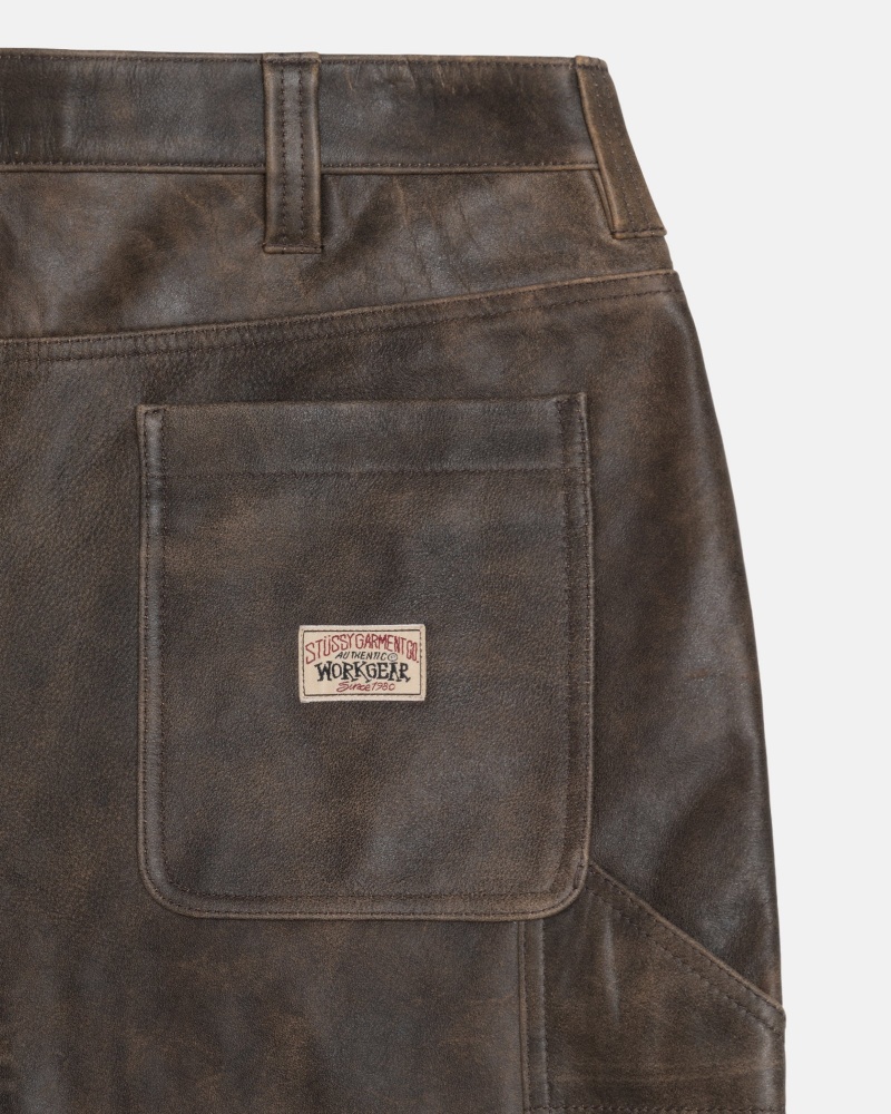 Stüssy Work Pant Distressed Leather Pants Brown | BLJ-684075